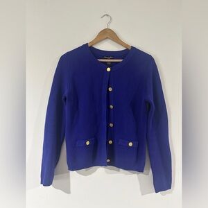 Audrey & Grace Blue Cotton Knit Cardigan Sweater Button Front Pockets Petite PS